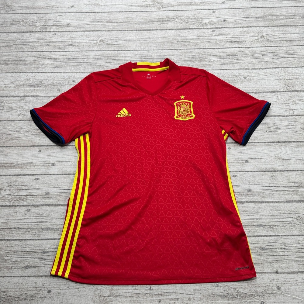 Adidas Spain Soccer Jersey Men's Large Red Climacool National Team Home Away Kit